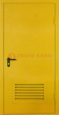 Желтая металлическая техническая дверь с вентиляционной решеткой ДТ-15 в Сургуте