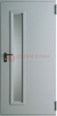 Белая железная техническая дверь со вставкой из стекла ДТ-9 в Сургуте