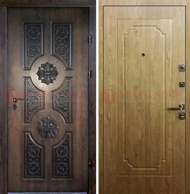 Железная коричневая дверь с виноритом и Золотой дуб внутри ДВТ-101 в Сергиевом Посаде
