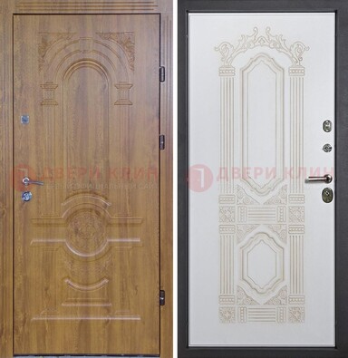 Входная дверь Дверь с виноритом с панелями Итальянский орех и Белой отделкой ДВТ-104 в Сургуте