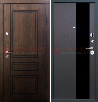 Входная дверь Итальянский орех с МДФ с черным стеклом ДМ-1199 в Сургуте