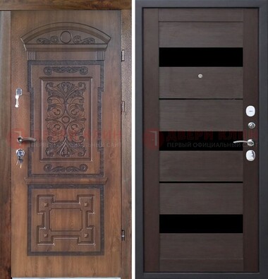 Стальная коричневая филенчатая дверь с виноритом и темной МДФ ДВТ-122 в Сургуте