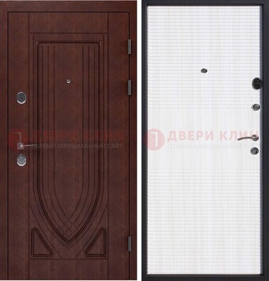 Уличная темная филенчатая дверь с виноритом и МДФ Белый ясень ДВТ-141 в Сургуте