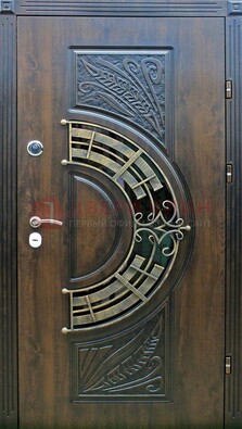 Металлическая филенчатая дверь с виноритом и стеклом ДВТ-144 в Сургуте