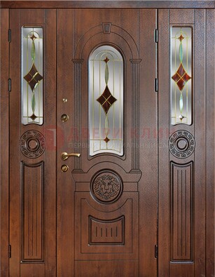 Парадная полуторная дверь с виноритом и витражом ДВТ-172 в Сургуте