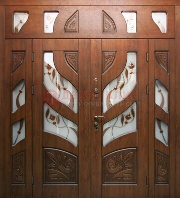 Элитная двухстворчатая дверь с витражным стеклом ДВТ-173 в Сургуте