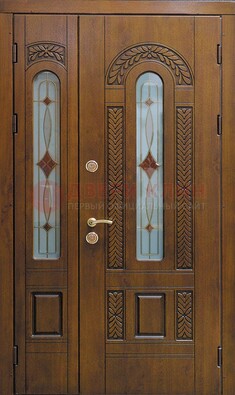 Темная стальная дверь с виноритом и стеклом ДВТ-179 в Сургуте