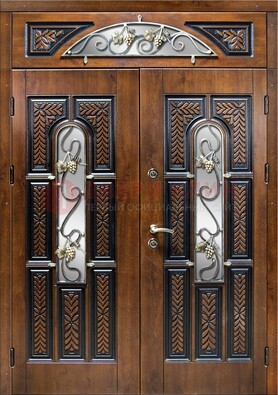 Входная двухстворчатая дверь с виноритом и ковкой ДВТ-183 в Сургуте