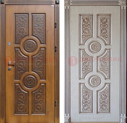 Коричневая входная дверь с виноритом и узором ДВТ-212 в Сургуте