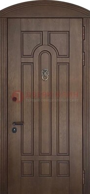 Коричневая стальная дверь с виноритом в форме арки ДВТ-237 в Сургуте