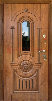 Классическая стальная дверь Винорит со стеклом и узором ДВТ-261 в Сургуте