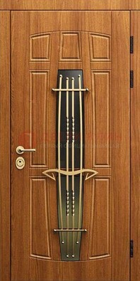 Входная коричневая дверь с терморазрывом и фрезерованной МДФ ДВТ-75 в Сургуте