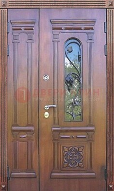 Железная коричневая филенчатая дверь с виноритом и МДФ ДВТ-85 в Сургуте