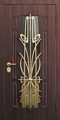 Железная темная дверь с виноритом и МДФ со стеклом ДВТ-86 в Павловском Посаде