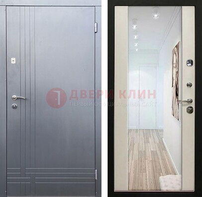 Стальная серая дверь cо светлой МДФ с зеркалом ДЗ-101 в Куровском