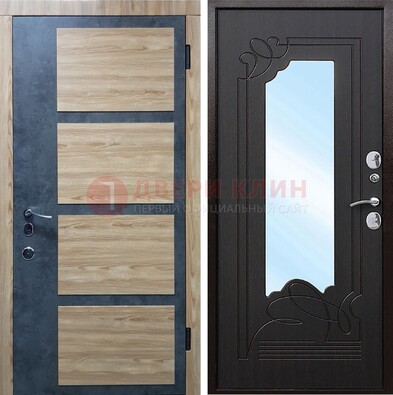 Светлая металлическая дверь c фрезерованной МДФ с зеркалом ДЗ-103 в Сургуте
