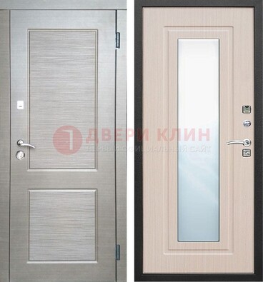Светлая металлическая филенчатая дверь и МДФ Белый дуб с зеркалом ДЗ-104 в Сургуте