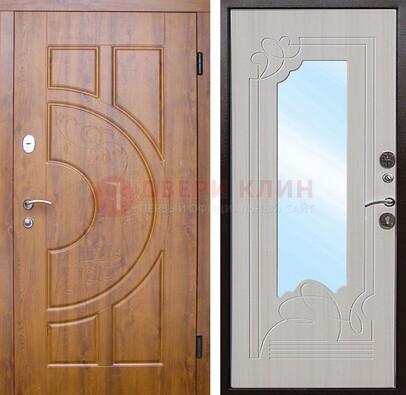 Коричневая металлическая дверь c МДФ с узором и зеркалом ДЗ-105 в Сургуте