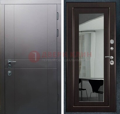 Входная дверь с порошковым напылением Темное серебро c МДФ Венге с зеркалом ДЗ-108 в Сургуте