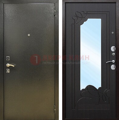 Железная темная дверь c порошковым напылением и МДФ с узором и зеркалом ДЗ-111 в Сургуте
