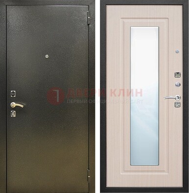 Входная темная дверь c порошковым покрытием и МДФ Белый дуб и зеркалом ДЗ-112 в Мурманске