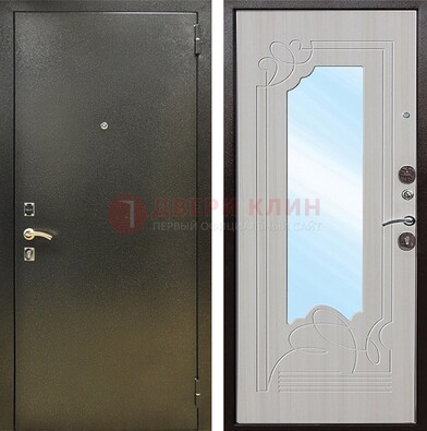 Входная темно-серая дверь c порошковым покрытием и МДФ с резьбой и зеркалом ДЗ-113 в Сургуте