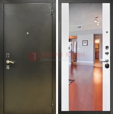 Входная темно-серая дверь c порошковым покрытием и Белой МДФ с зеркалом ДЗ-115 в Сургуте