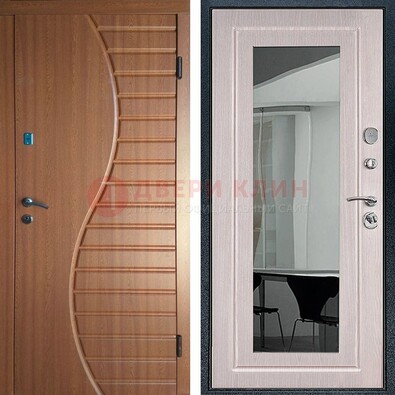 Коричневая железная дверь c виноритом и  МДФ Белый дуб с зеркалом ДЗ-118 в Сургуте