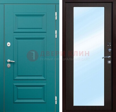 Зеленая входная дверь терморазрыв c виноритом и МДФ с зеркалом ДЗ-122 в Ставрополе