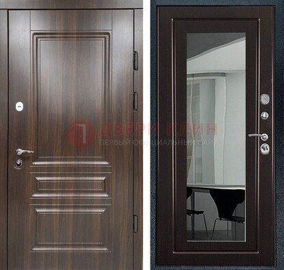 Железная коричневая дверь с МДФ Венге c зеркалом ДЗ-124 в Сургуте