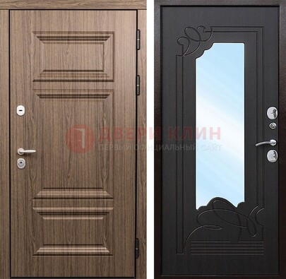 Входная коричневая дверь с зеркалом МДФ Венге ДЗ-127 в Сургуте