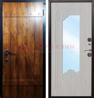 Коричневая входная дверь с зеркалом МДФ с узором ДЗ-129 в Сургуте