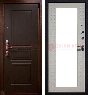 Коричневая железная дверь с панелями МДФ и зеркалом ДЗ-133 в Лыткарино