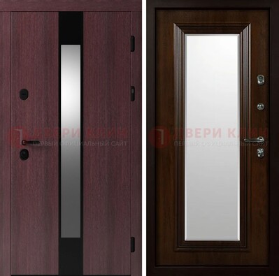 Темная стальная дверь МДФ с обеих сторон с зеркалом ДЗ-143 в Сургуте