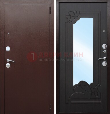 Коричневая стальная дверь с зеркалом ДЗ-18 в Сургуте