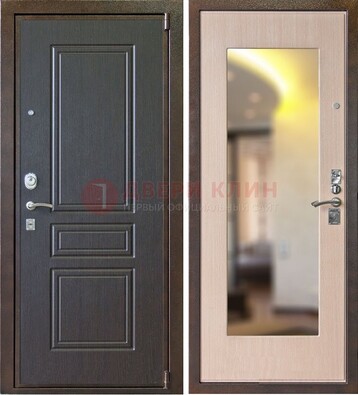 Коричневая стальная дверь с зеркалом МДФ внутри ДЗ-27 в Сургуте