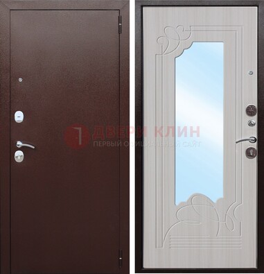Коричневая металлическая дверь с зеркалом МДФ внутри ДЗ-33 в Сургуте
