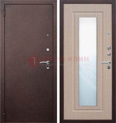 Коричневая стальная дверь с зеркалом МДФ внутри ДЗ-38 в Сургуте