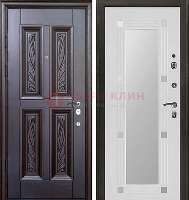 Коричневая стальная дверь с зеркалом МДФ внутри ДЗ-44 в Сургуте