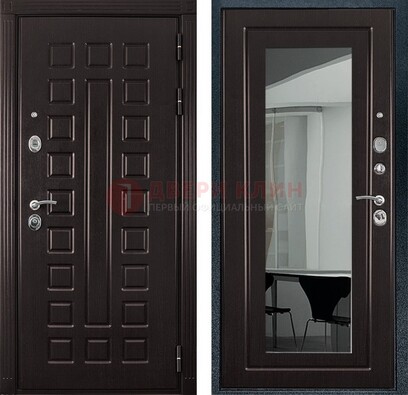 Темная металлическая дверь с зеркалом МДФ внутри ДЗ-4 в Сургуте