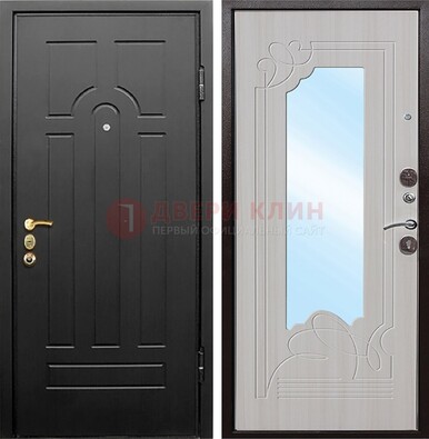 Темная входная дверь с МДФ Беленый дуб и зеркалом ДЗ-58 в Сургуте