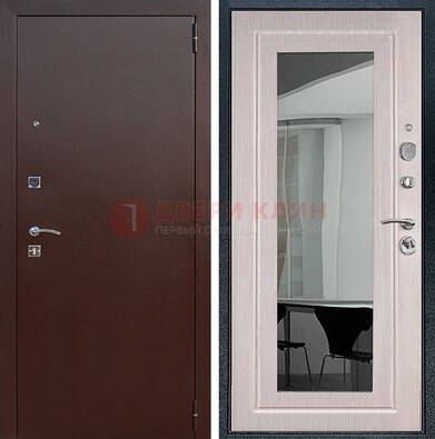 Входная дверь с порошковым напылением Медный антик/Белый дуб с зеркалом ДЗ-63 в Сургуте