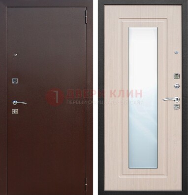 Входная дверь с порошковым покрытием филенчатой МДФ и зеркалом ДЗ-65 в Сургуте