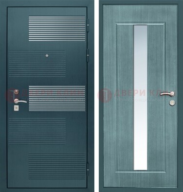 Входная дверь с зеркальной вставкой внутри с голубым МДФ с зеркалом ДЗ-71 в Лыткарино