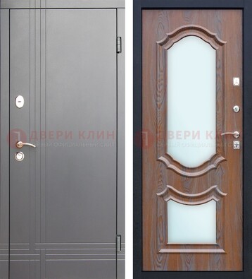 Серая входная дверь со светлой МДФ и зеркалами внутри ДЗ-77 в Талдоме
