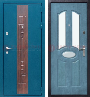 Голубая металлическая дверь МДФ с тремя зеркальными вставками ДЗ-78 в Сургуте