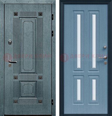 Голубая филенчатая дверь с МДФ и зеркальными вставками внутри ДЗ-80 в Сургуте