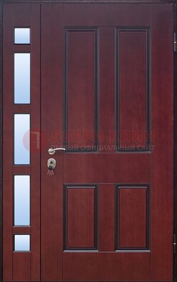 Красная входная полуторная дверь со стеклом ПЛ-10 в Сургуте
