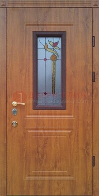 Железная дверь с МДФ и витражом ВЖ-24 в Сургуте