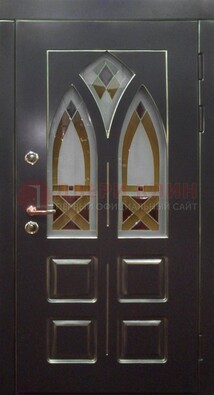 Чёрная железная дверь с МДФ и витражом ВЖ-27 в Сургуте